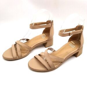 Eileen Fisher Women Noni Block Heel Strappy Sandals Size 5.5 Beige Ankle Strap